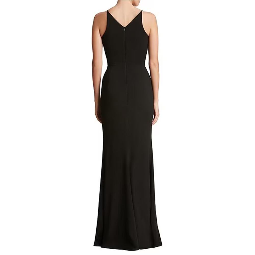 Dress The Population Iris Crepe Plunge V-Neck High Slit Sleeveless Gown Black 6 - Picture 3 of 12